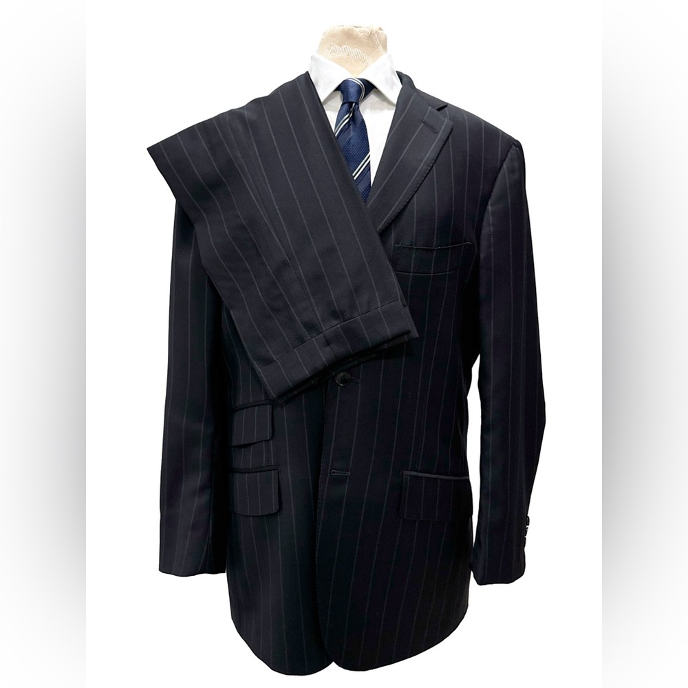 Isaia Napoli 2pc Dark Navy Suit - Wool 120s Stripes - Sz 50IT (US 40R) 36x28
